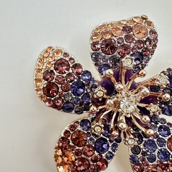 Anne Klein Brooch Flower Rhinestone Silver Tone Pin Festive Party Career - Picture 8 of 13